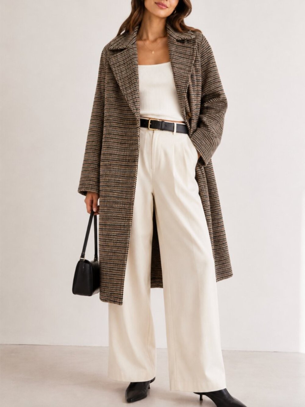 Oak + Fort Houndstooth Coat Chocolate Brown Check S